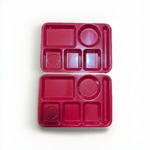 NWOT Pottery Barn Kids Divided Melamine Food Plates Trays Red Cafeteria Set of 2